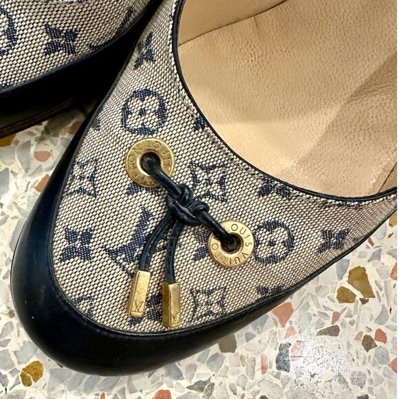 Louis Vuitton Navy canvas leather monogram heels size 40 no box, dustbag Rare! - Picture 8 of 16